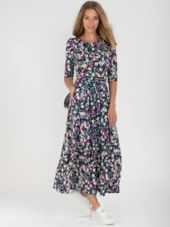 Pauline Sleeved Maxi Dress, Purple Floral -DORIA Clothing Shop DSC 8648
