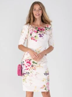 Retro Floral Print Half Sleeve Dress, Pink Floral -DORIA Clothing Shop DSC 9598