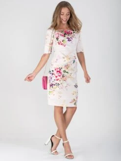 Retro Floral Print Half Sleeve Dress, Pink Floral -DORIA Clothing Shop DSC 9600