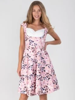 Retro Crossover Bust Swing Dress, Pink Floral