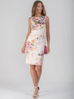 Floral Print Ruched Shift Dress, Pink Floral -DORIA Clothing Shop DSC 9624 6252080a c9f2 49ee 884f 77604a3b0493