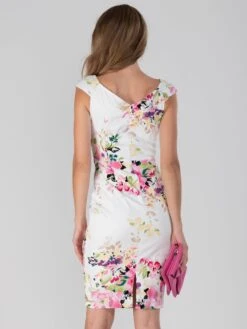 Floral Print Ruched Wiggle Dress, White Floral -DORIA Clothing Shop DSC 9651