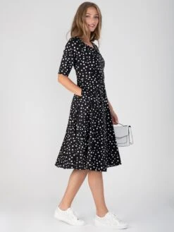 Scoop Neck Half Sleeved Retro Swing Dress, Black Pattern -DORIA Clothing Shop DSC 9822 9e80f055 f908 4695 9d52 641c6dcb6e40