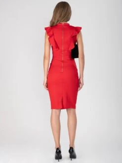 Frill Shoulder Bodycon Dress, Red -DORIA Clothing Shop DSC 9917 87fd18ea 5412 4a07 9f08 90c2d6d222ec