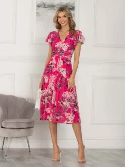 Viviana Mesh Midi Dress, Cerise -DORIA Clothing Shop DW 8373 Cerise 8