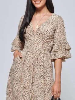 Litzy Print Flute Sleeve Midi Dress, Animal Multi -DORIA Clothing Shop DW32 572 Animalmulti 3
