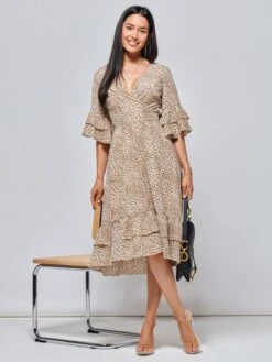 Litzy Print Flute Sleeve Midi Dress, Animal Multi -DORIA Clothing Shop DW32 572 Animalmulti 4