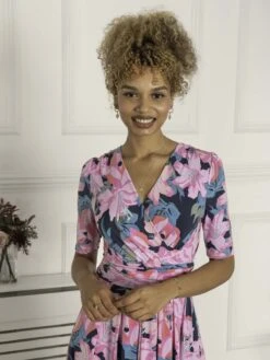 Calais Half Sleeve Maxi Dress, Pink Multi -DORIA Clothing Shop DY621137 PinkMulti 5