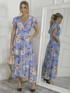 Jolie Moi Eliza Dip Hem Mesh Maxi Dress, Blue Floral 8 Jolie Moi Eliza Dip Hem Mesh Maxi Dress, Blue Floral -DORIA Clothing Shop E 13312BlueFloral 5