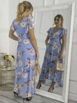 Jolie Moi Eliza Dip Hem Mesh Maxi Dress, Blue Floral 9 Jolie Moi Eliza Dip Hem Mesh Maxi Dress, Blue Floral -DORIA Clothing Shop E 13312BlueFloral 6