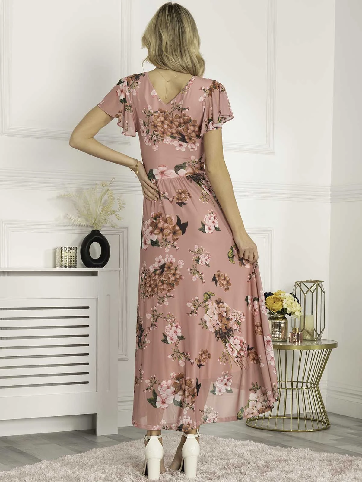 Jolie Moi Eliza Dip Hem Mesh Maxi Dress, Mauve 2 Jolie Moi Eliza Dip Hem Mesh Maxi Dress, Mauve - Image 2