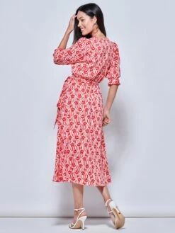 Ellie Crepe Wrap Puff Sleeve Midi Dress, Red Geo 6 Ellie Crepe Wrap Puff Sleeve Midi Dress, Red Geo -DORIA Clothing Shop E5777616 RedGeo 2
