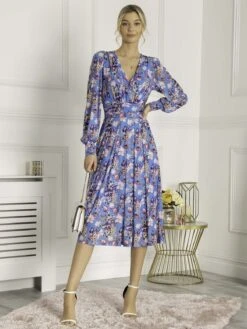 Eileen Long Sleeve Mesh Dress, Blue Floral -DORIA Clothing Shop EL 3621 BlueFloral 2