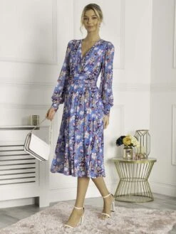 Eileen Long Sleeve Mesh Dress, Blue Floral -DORIA Clothing Shop EL 3621 BlueFloral 3