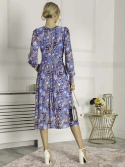 Eileen Long Sleeve Mesh Dress, Blue Floral -DORIA Clothing Shop EL 3621 BlueFloral 4