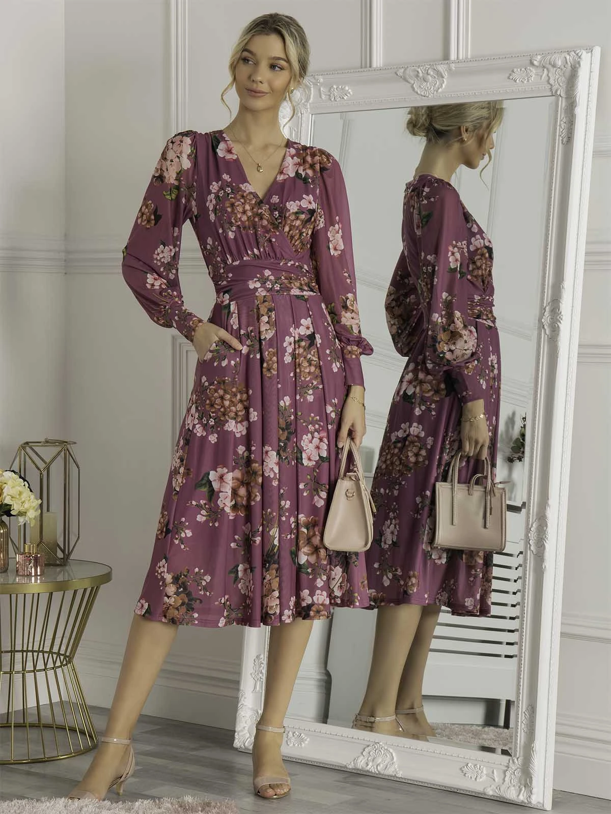 Eileen Long Sleeve Mesh Dress, Dusty Purple 3 Eileen Long Sleeve Mesh Dress, Dusty Purple - Image 3