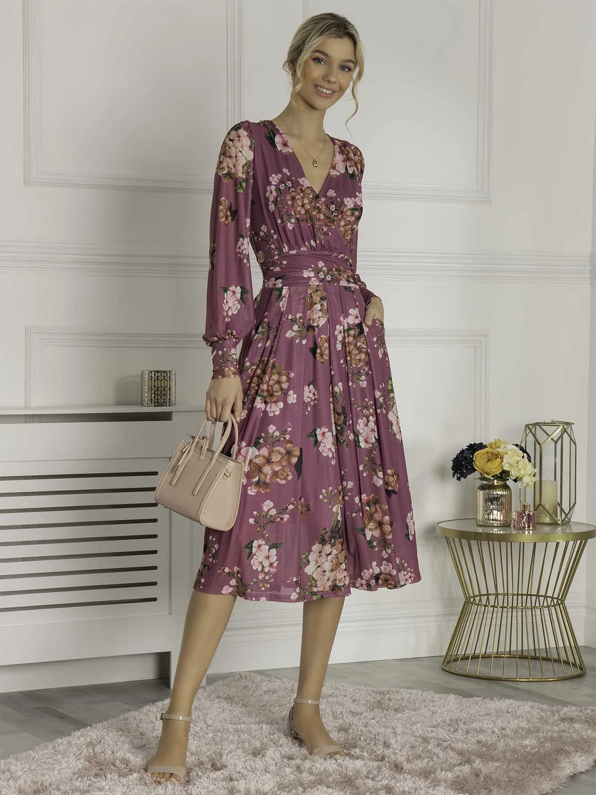 Eileen Long Sleeve Mesh Dress, Dusty Purple 1 Eileen Long Sleeve Mesh Dress, Dusty Purple