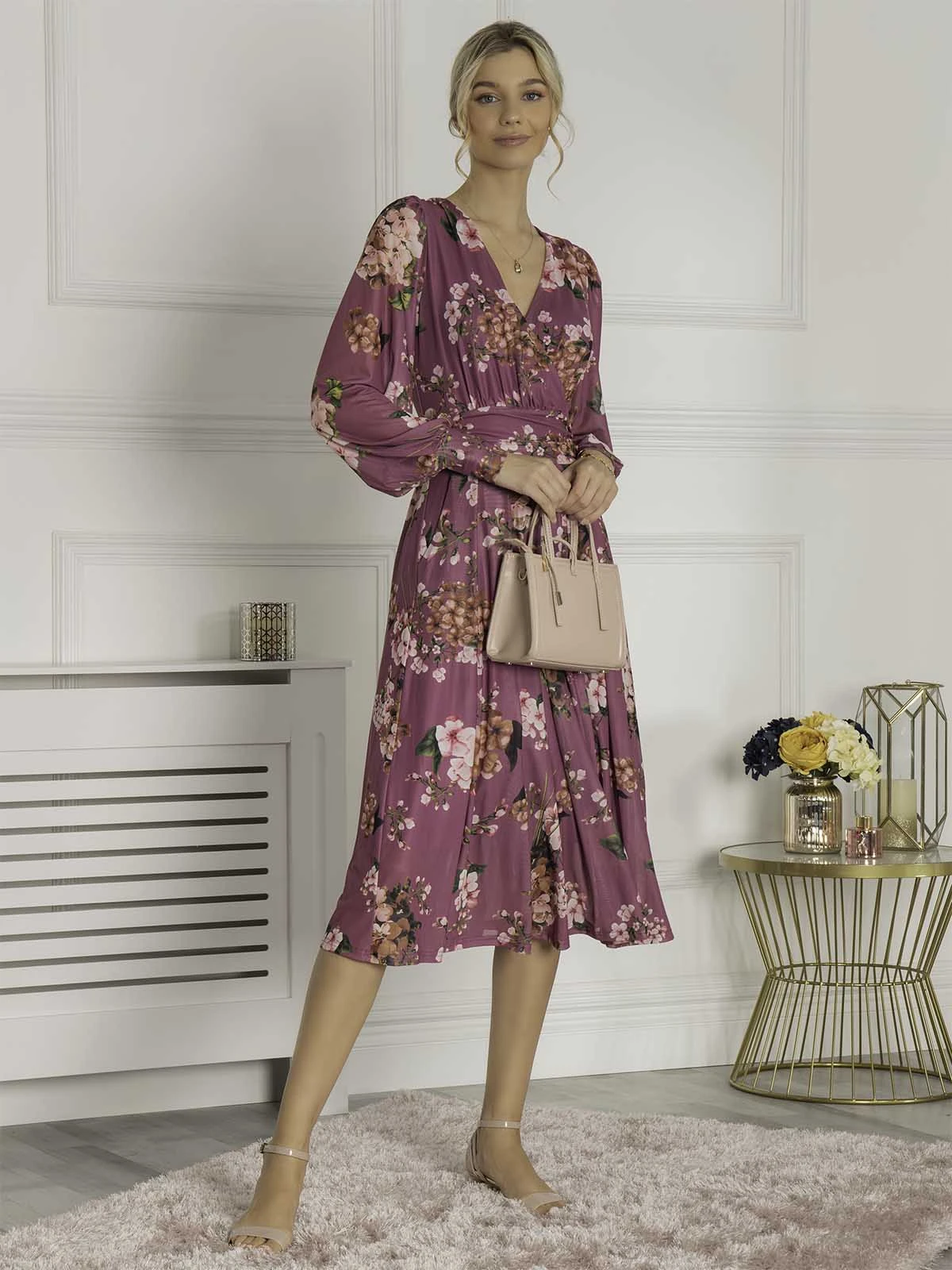 Eileen Long Sleeve Mesh Dress, Dusty Purple 4 Eileen Long Sleeve Mesh Dress, Dusty Purple - Image 4