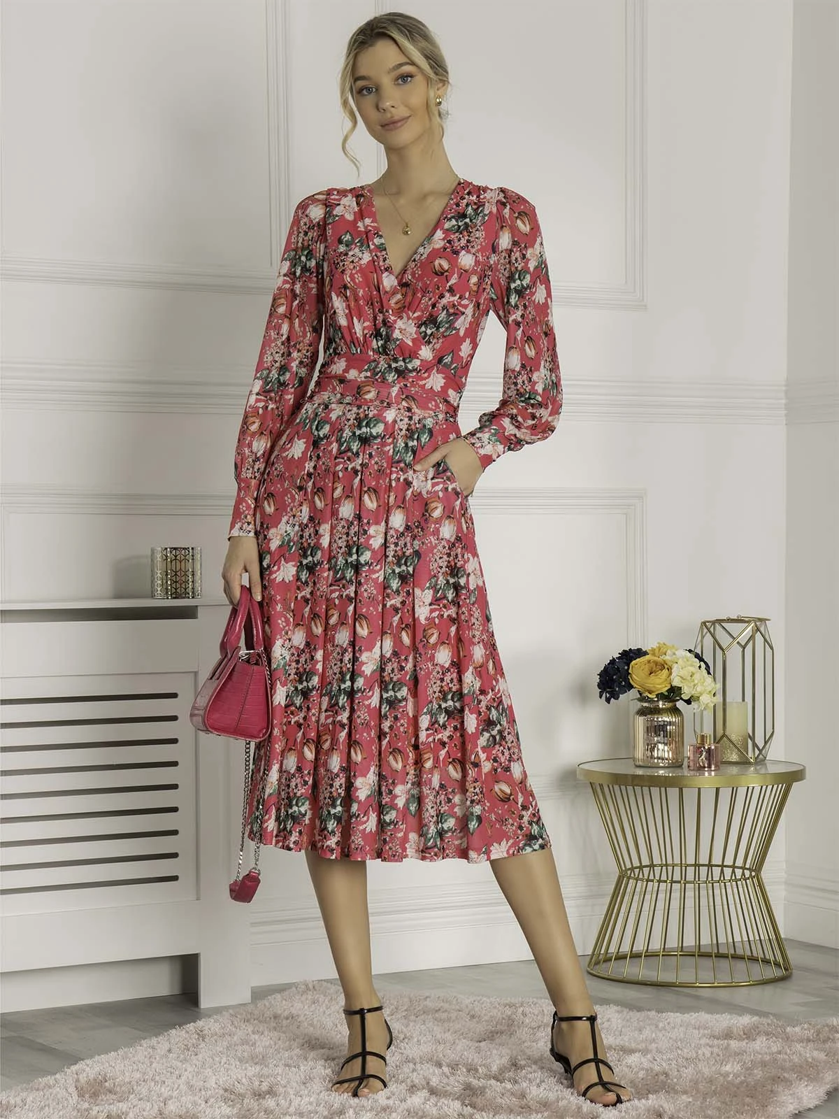 Eileen Long Sleeve Mesh Dress, Hot Pink 1 Eileen Long Sleeve Mesh Dress, Hot Pink