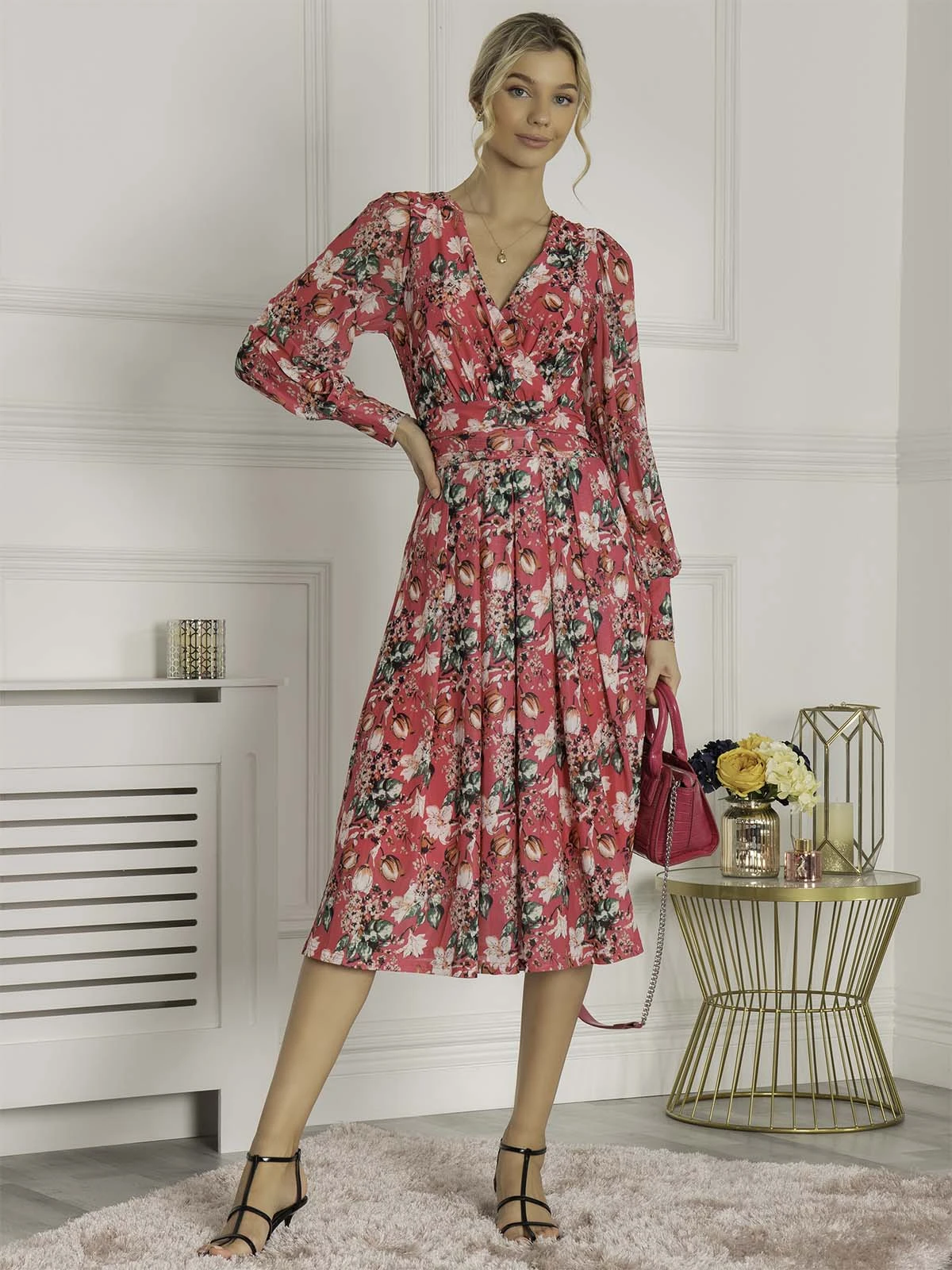 Eileen Long Sleeve Mesh Dress, Hot Pink 4 Eileen Long Sleeve Mesh Dress, Hot Pink - Image 4