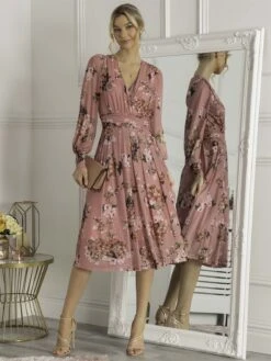 Eileen Long Sleeve Mesh Dress, Pink Floral -DORIA Clothing Shop EL 3621 PinkFloral 1