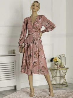 Eileen Long Sleeve Mesh Dress, Pink Floral -DORIA Clothing Shop EL 3621 PinkFloral 3