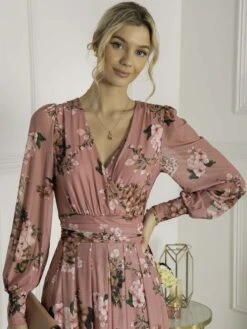 Eileen Long Sleeve Mesh Dress, Pink Floral -DORIA Clothing Shop EL 3621 PinkFloral 5