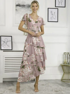 Elodie Tiered Mesh Maxi Dress, Dusty Pink -DORIA Clothing Shop EMX 5373 DustyPink 2