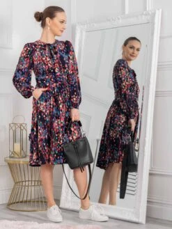 Allyn Bow Neck Long Sleeve Dress, Navy Abstract -DORIA Clothing Shop EY 2239NavyAbstract 5