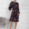 Allyn Bow Neck Long Sleeve Dress, Navy Abstract
