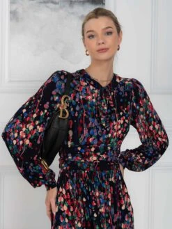 Allyn Bow Neck Long Sleeve Dress, Navy Abstract -DORIA Clothing Shop EY 2239 NavyAbstract 7