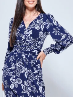 Long Sleeve Jersey Pegged Dress, Navy Floral 7 Long Sleeve Jersey Pegged Dress, Navy Floral -DORIA Clothing Shop F 362 65 NavyFloral 3