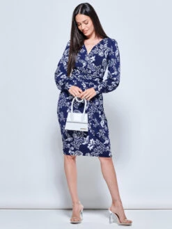 Long Sleeve Jersey Pegged Dress, Navy Floral 9 Long Sleeve Jersey Pegged Dress, Navy Floral -DORIA Clothing Shop F 362 65 NavyFloral 5