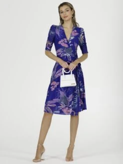 Elodea Mesh Ruched Sleeve Wrap Dress, Royal Multi 9 Elodea Mesh Ruched Sleeve Wrap Dress, Royal Multi -DORIA Clothing Shop F397 106 RoyalMulti 4