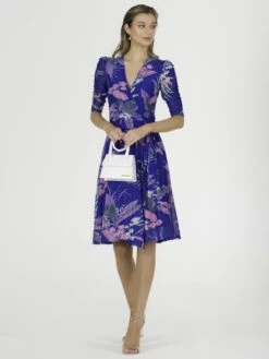 Elodea Mesh Ruched Sleeve Wrap Dress, Royal Multi 11 Elodea Mesh Ruched Sleeve Wrap Dress, Royal Multi -DORIA Clothing Shop F397 106 RoyalMulti 6
