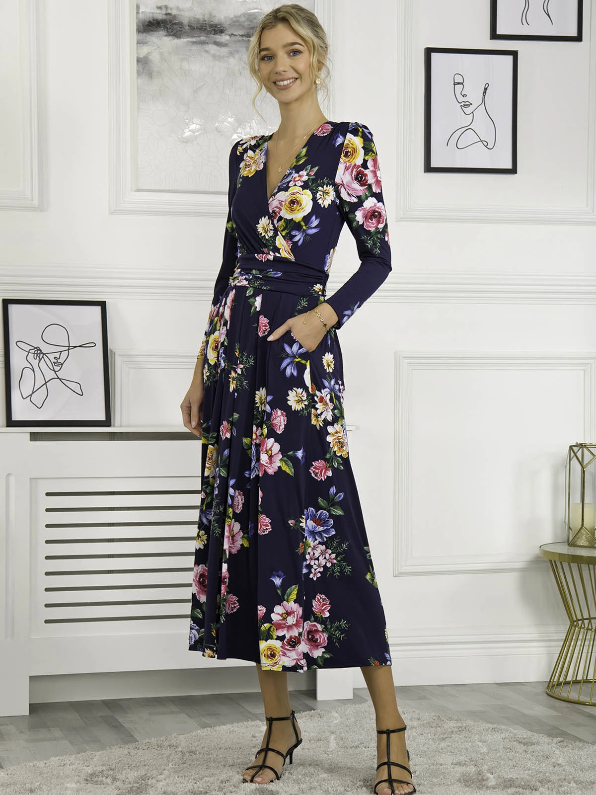Greyson Long Sleeve Maxi Dress, Navy Floral 6 Greyson Long Sleeve Maxi Dress, Navy Floral - Image 6