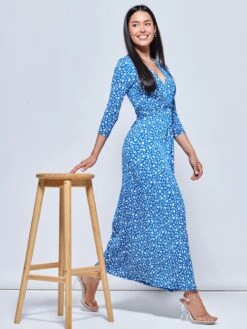 Hayat Twist Front Jersey Maxi Dress, Blue Floral 8 Hayat Twist Front Jersey Maxi Dress, Blue Floral -DORIA Clothing Shop F577 610 Bluefloral 1
