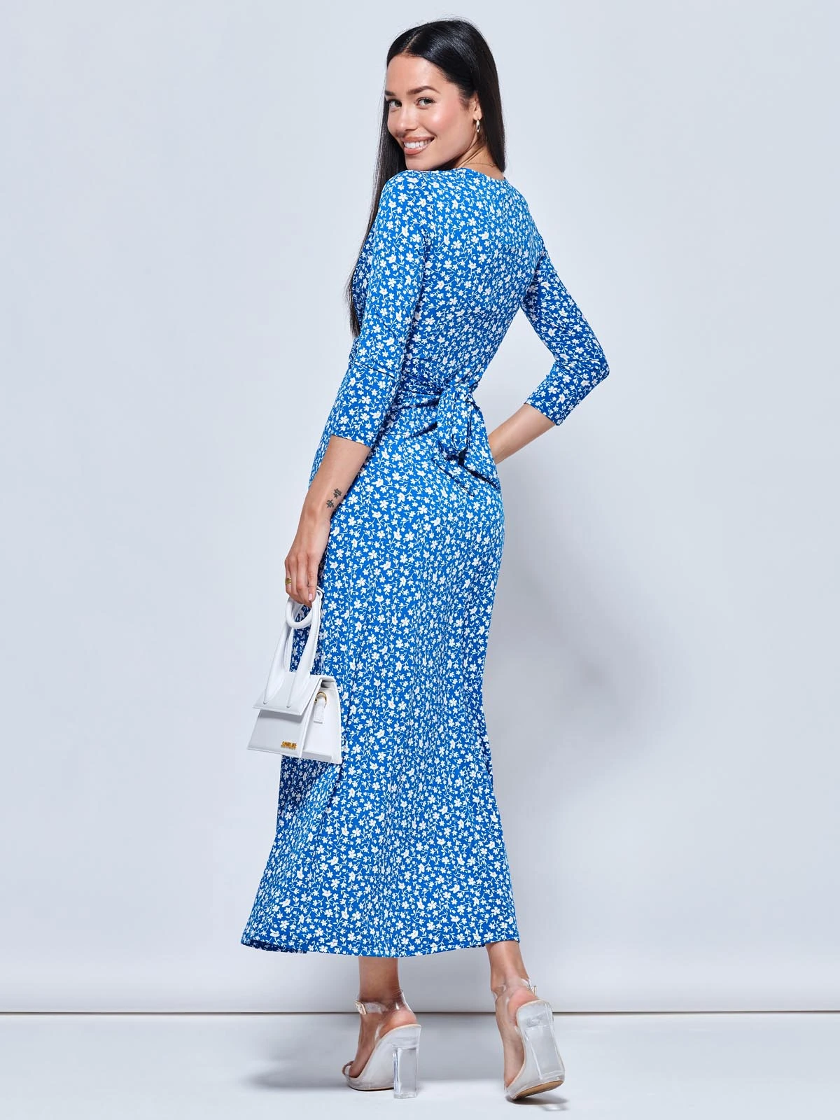 Hayat Twist Front Jersey Maxi Dress, Blue Floral 2 Hayat Twist Front Jersey Maxi Dress, Blue Floral - Image 2