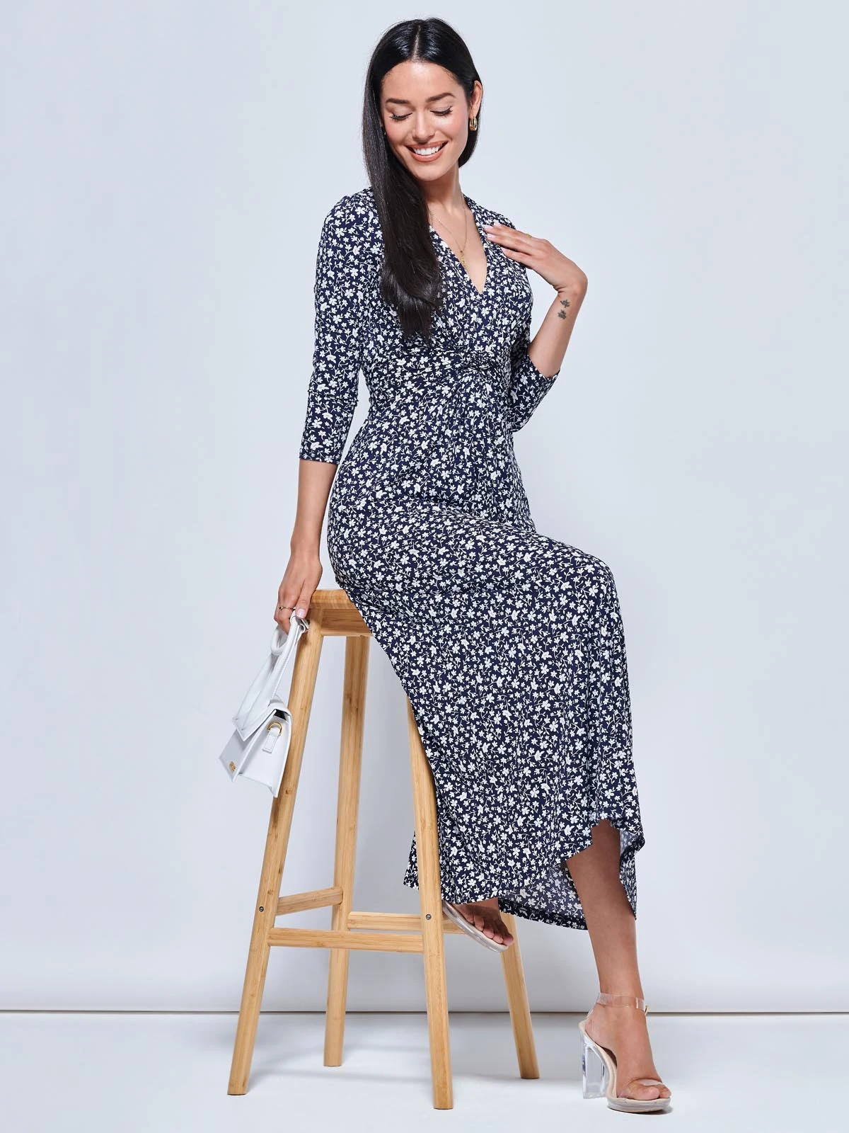 Hayat Twist Front Jersey Maxi Dress, Navy Floral 4 Hayat Twist Front Jersey Maxi Dress, Navy Floral - Image 4