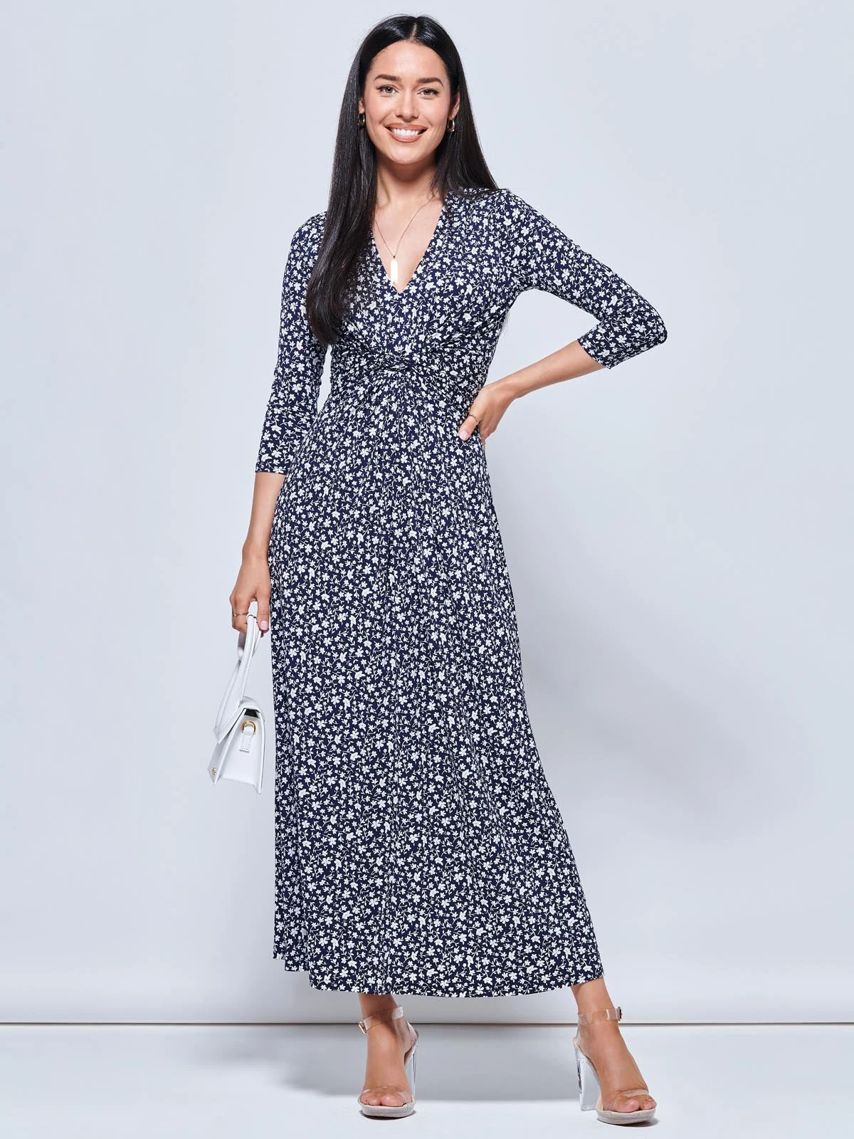 Hayat Twist Front Jersey Maxi Dress, Navy Floral 5 Hayat Twist Front Jersey Maxi Dress, Navy Floral - Image 5