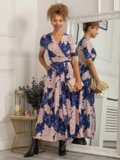 Evita Floral Print Maxi Jersey Dress, Floral Abstract -DORIA Clothing Shop F621 137 FloralAbstract 1