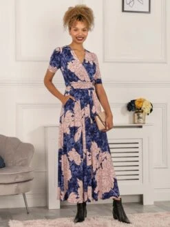 Evita Floral Print Maxi Jersey Dress, Floral Abstract -DORIA Clothing Shop F621 137 FloralAbstract 2