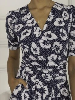 Evita Floral Print Maxi Jersey Dress, Navy White Floral -DORIA Clothing Shop F621 137 NavyWhiteFloral 4