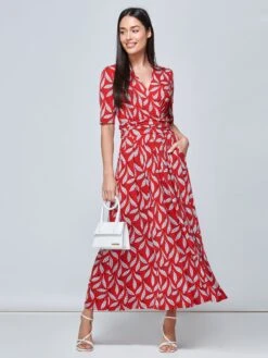 Coleen Wrap Maxi Dress, Red Leafy -DORIA Clothing Shop FD621133 REDLEAFY 4