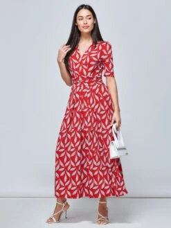Coleen Wrap Maxi Dress, Red Leafy -DORIA Clothing Shop FD621133 REDLEAFY 5
