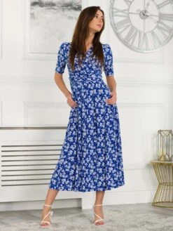 Coleen Wrap Maxi Dress, Blue Floral -DORIA Clothing Shop FD621133 BlueFloral 4