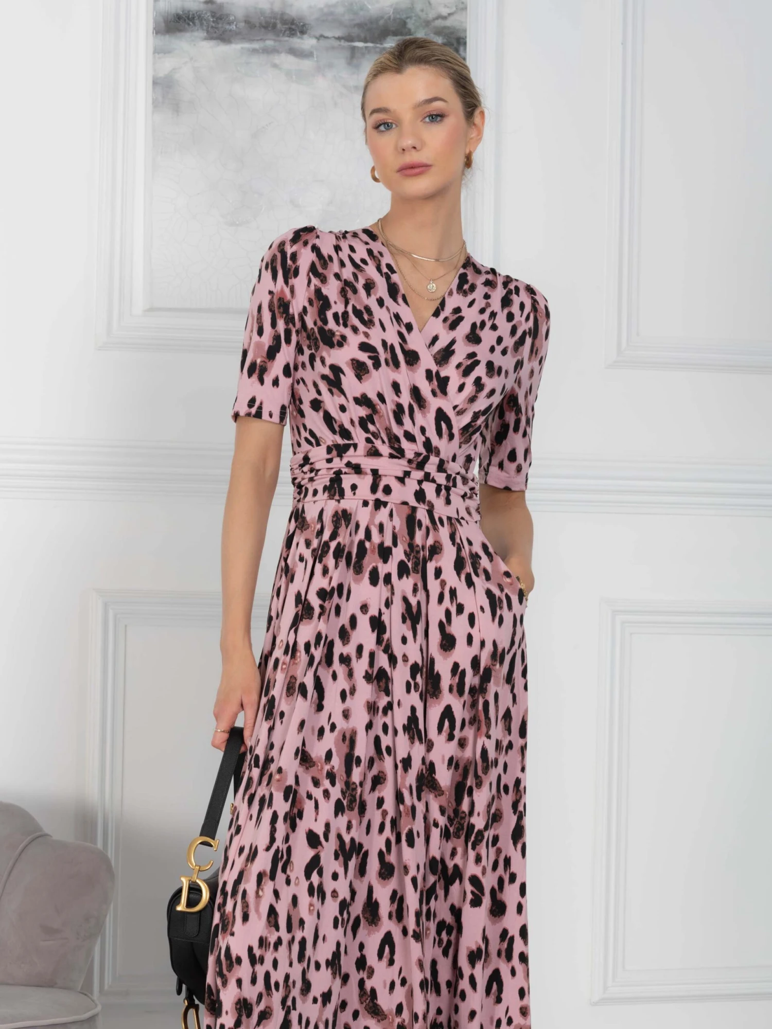 Coleen Jersey Maxi Dress, Pink Abstract 3 Coleen Jersey Maxi Dress, Pink Abstract - Image 3
