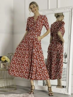 Coleen Wrap Maxi Dress, Red Leafy -DORIA Clothing Shop FD621133 RedLeafy 1