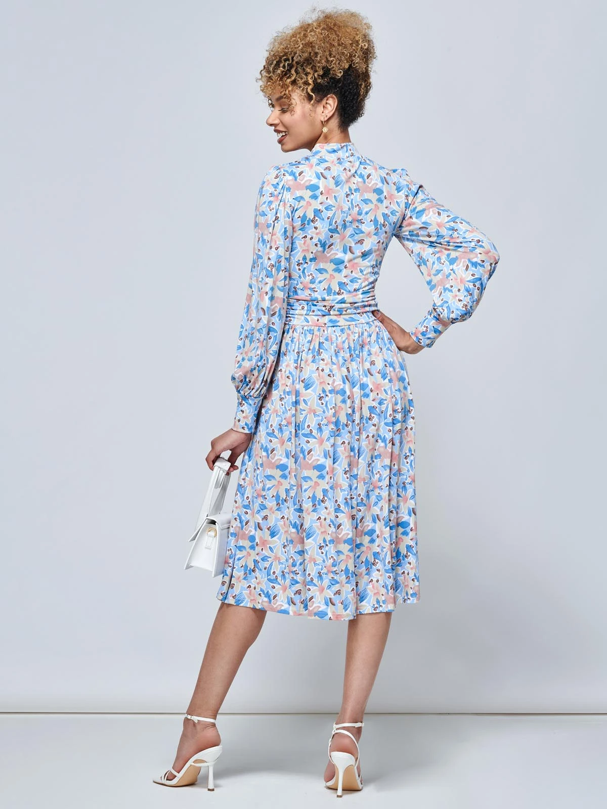 Jolie Moi Vesper Long Sleeve Midi Dress, Blue Floral 2 Jolie Moi Vesper Long Sleeve Midi Dress, Blue Floral - Image 2