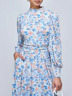 Jolie Moi Vesper Long Sleeve Midi Dress, Blue Floral 8 Jolie Moi Vesper Long Sleeve Midi Dress, Blue Floral -DORIA Clothing Shop FL 2312 BlueFloral 3